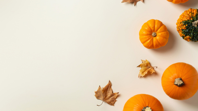 Autumn Leaves and Orange Pumpkins Zoom Background Design Template