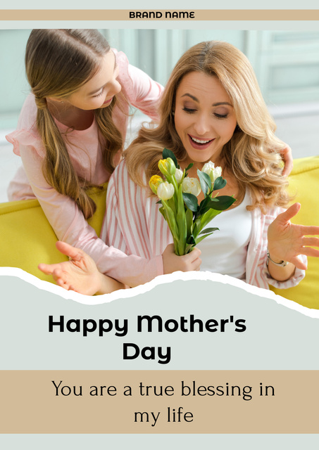 Daughter surprises Mom with Flowers on Mother's Day Poster Tasarım Şablonu