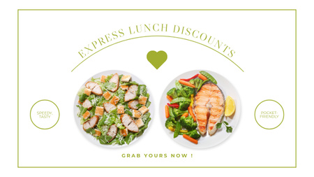 Express Lunch Discounts Ad with Tasty Seafood Dish Youtube Thumbnail Design Template