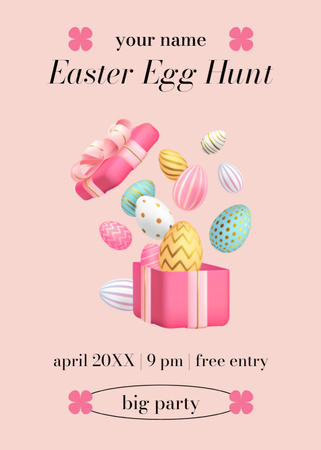Easter Egg Hunt Announcement with Colorful Eggs in Gift Box Flayer Design Template