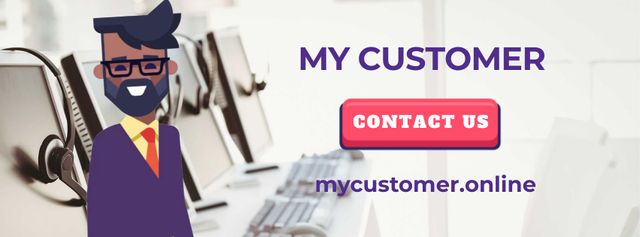 Customer Support Ad with Waving Businessman Facebook Video cover Πρότυπο σχεδίασης