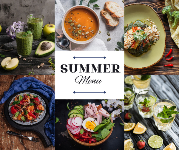 Healthy food summer menu collage