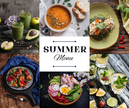 Egészséges ételek nyári menü kollázs Facebook tervezősablon