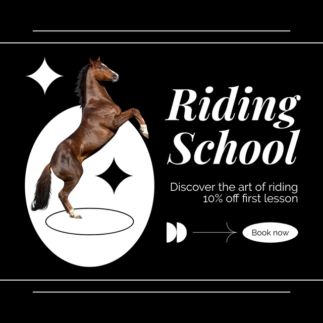 Horse Riding School With Discount For Lesson Instagram Design Template