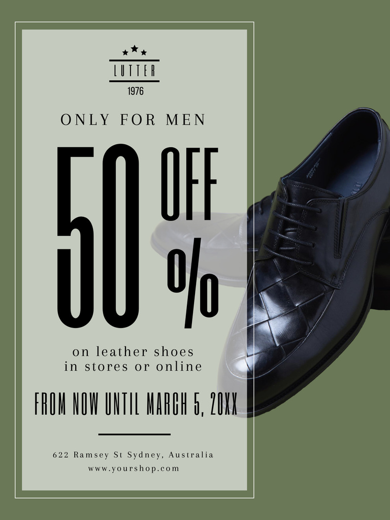 Fashion Sale Stylish Male Shoes Poster US – шаблон для дизайна