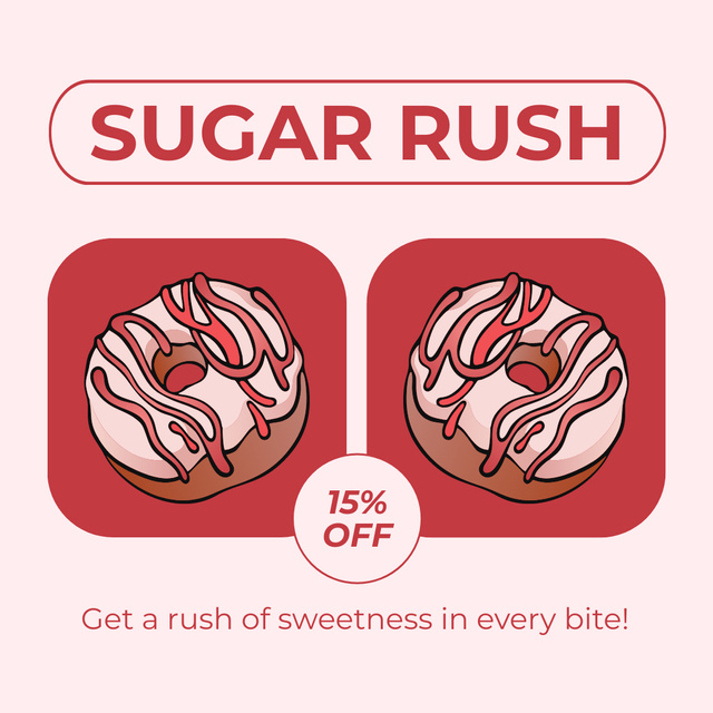 Doughnut Shop Ad with Illustration of Cute Donuts Instagram Design Template
