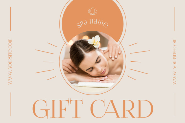 Template di design Spa Center Promotion with Woman Enjoying Massage Gift Certificate