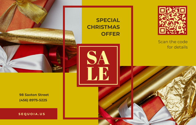 Modèle de visuel Special Christmas Sale Offer Gifts Bows and Wrapping - Invitation 4.6x7.2in Horizontal