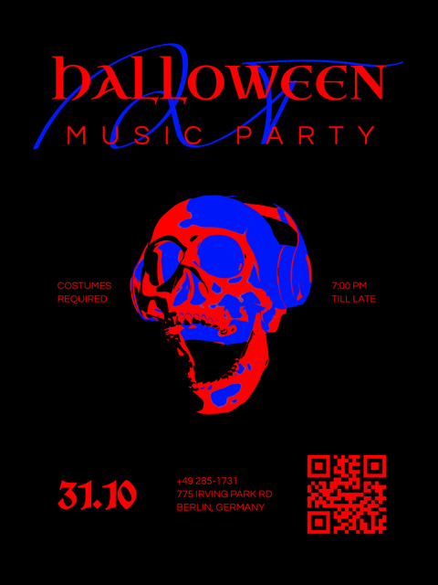 Captivating Halloween Music Party With Skull Poster 36x48in Modelo de Design