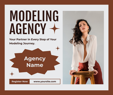 Modeling Agency Advertisement with Woman in White Shirt Facebook Design Template