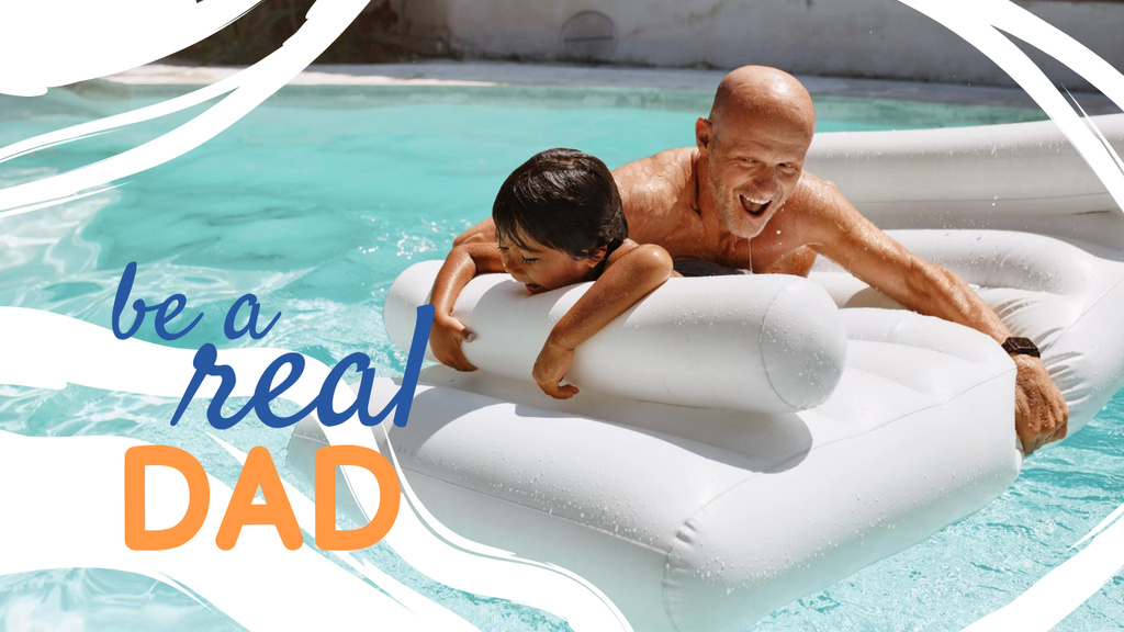 Manhood Inspiration with Happy Father and Child in Pool Youtube Thumbnail Tasarım Şablonu