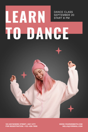 Tanssiblogikampanja kuulokkeissa olevan naisen kanssa Pinterest Design Template