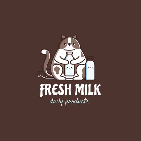 Dairy Products Offer with Funny Cat Logo 1080x1080px Tasarım Şablonu