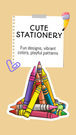 Cute Stationery Offer with Colorful Crayons Instagram Story Modelo de Design