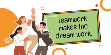 Ontwerpsjabloon van Twitter van Citaat over teamwerk met vrolijke mensen