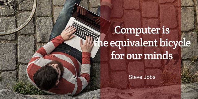 Motivational quote with young man using laptop Image tervezősablon