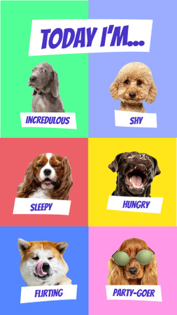 Designvorlage lustige süße hunde verschiedener rassen für Instagram Story