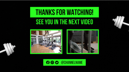 Επεισόδιο βίντεο σκληρής προπόνησης με εξοπλισμό στο γυμναστήριο YouTube outro Πρότυπο σχεδίασης