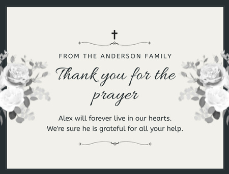 Funeral Thank You Card with Flowers and Cross Postcard 4.2x5.5in Design Template