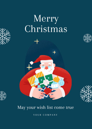 Christmas Greetings with Santa Smiling Postcard A6 Vertical Design Template
