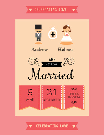 Modèle de visuel Événement de mariage avec des icônes de marié et de mariée - Invitation 13.9x10.7cm