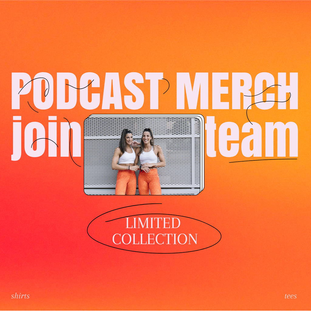 Podcast Merch Offer with Girls in Same Outfit Podcast Cover Design Template
