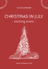 July Christmas Party Announcement with Tree in Red