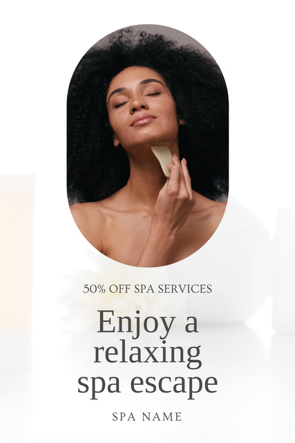 Spa Services Discount Offer with Young Woman Pinterestデザインテンプレート