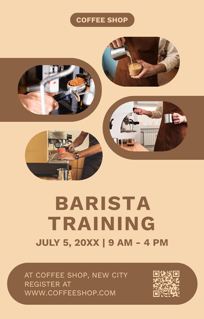 Designvorlage Barista Training Ad's Layout with Photo Collage für Invitation 4.6x7.2in