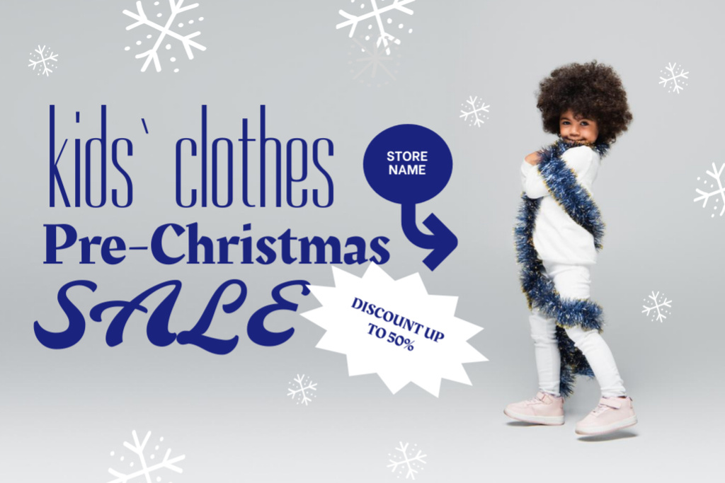 Szablon projektu Pre-Christmas Sale of Kids' Clothes Announcement on Grey Flyer 4x6in Horizontal