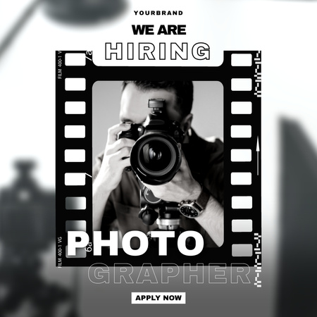 Photographer's Hiring Ad on Black and White Instagram Design Template