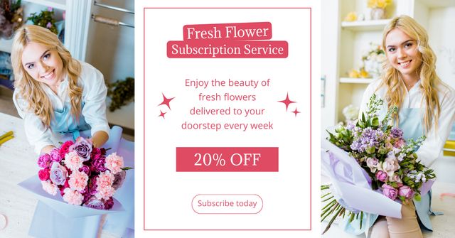 Subscription to Fresh Flower Service with Original Bouquets Facebook AD Design Template