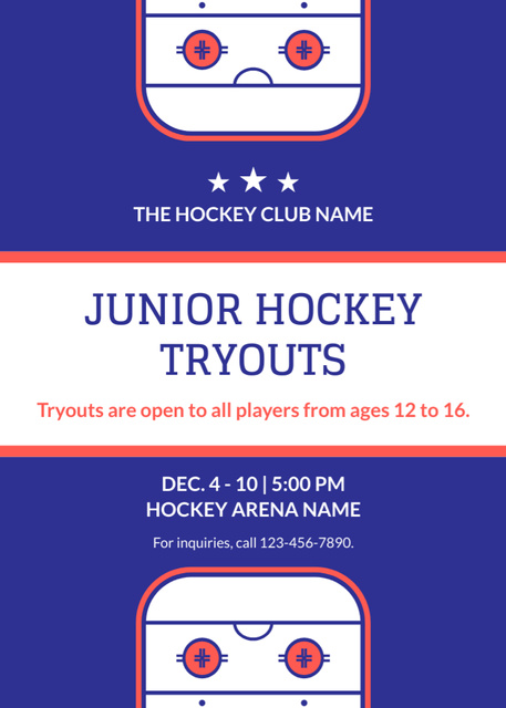 Modèle de visuel Junior Hockey Tryouts Announcement - Flayer