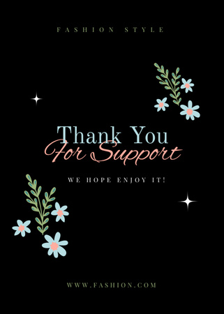 Thank You for Support Text on Black Postcard 5x7in Vertical Design Template