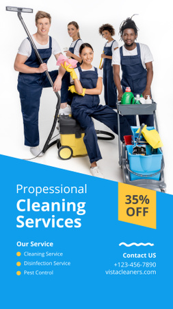 Cleaning Services Ad with Smiling Team Instagram Video Story Design Template