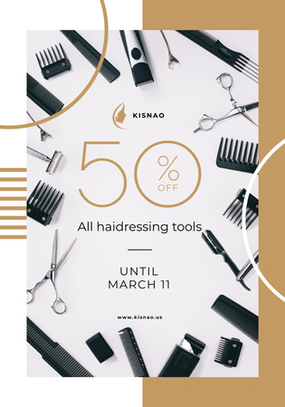 Hairdressing Tools Sale Announcement Poster 28x40in Design Template