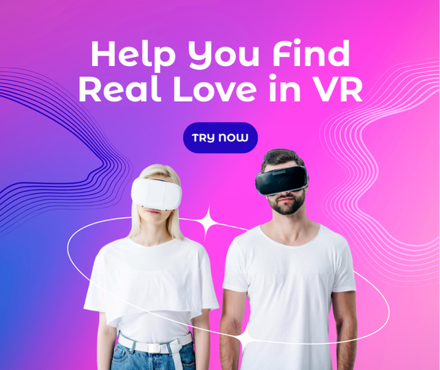 Virtual Reality Dating in Pink Facebook Design Template