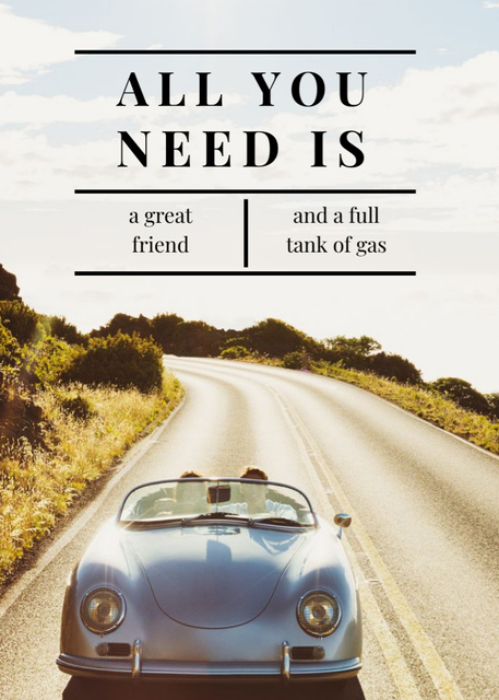 Travel Inspiration Phrase with Image of Retro Car Postcard 5x7in Vertical Design Template