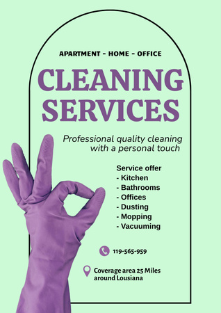 Cleaning Service Ad with Purple Glove Poster Design Template