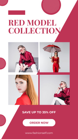 Fashion Ad with Models in Red Outfits Instagram Story Tasarım Şablonu