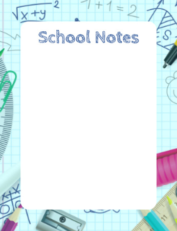 Planner With School Stationery In Blue Notepad 107x139mm Design Template