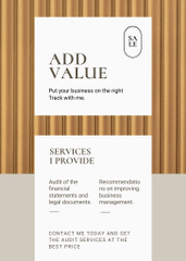 Business Audit Services Offer with Businesswoman on Grey