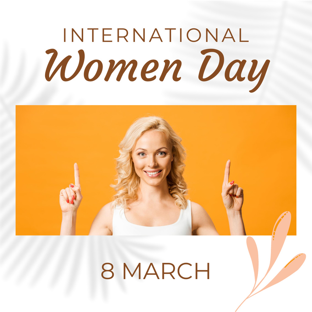 International Women's Day Greeting with Attractive Smiling Woman Instagram Design Template