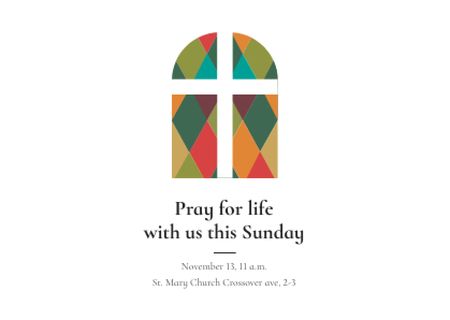 Invitation to Pray with Church windows Card Design Template