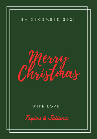 Christmas Holiday Greeting with Handwritten Text on Green Postcard A5 Vertical Design Template