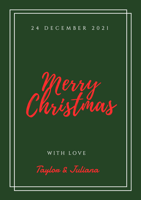 Christmas Holiday Greeting with Handwritten Text on Green Postcard A5 Vertical Design Template