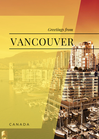 Vancouver City View With Greetings Postcard A6 Vertical Design Template