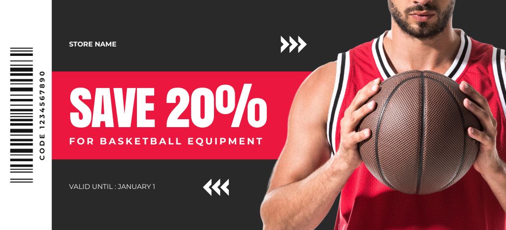 Platilla de diseño Basketball Equipment Discount Coupon 3.75x8.25in
