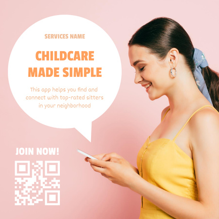 Babysitting Apps Ad with Young Beautiful Woman Instagram Design Template
