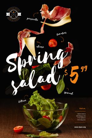 Plantilla de diseño de Oferta de menú de primavera con ensalada cayendo en un tazón Tumblr 
